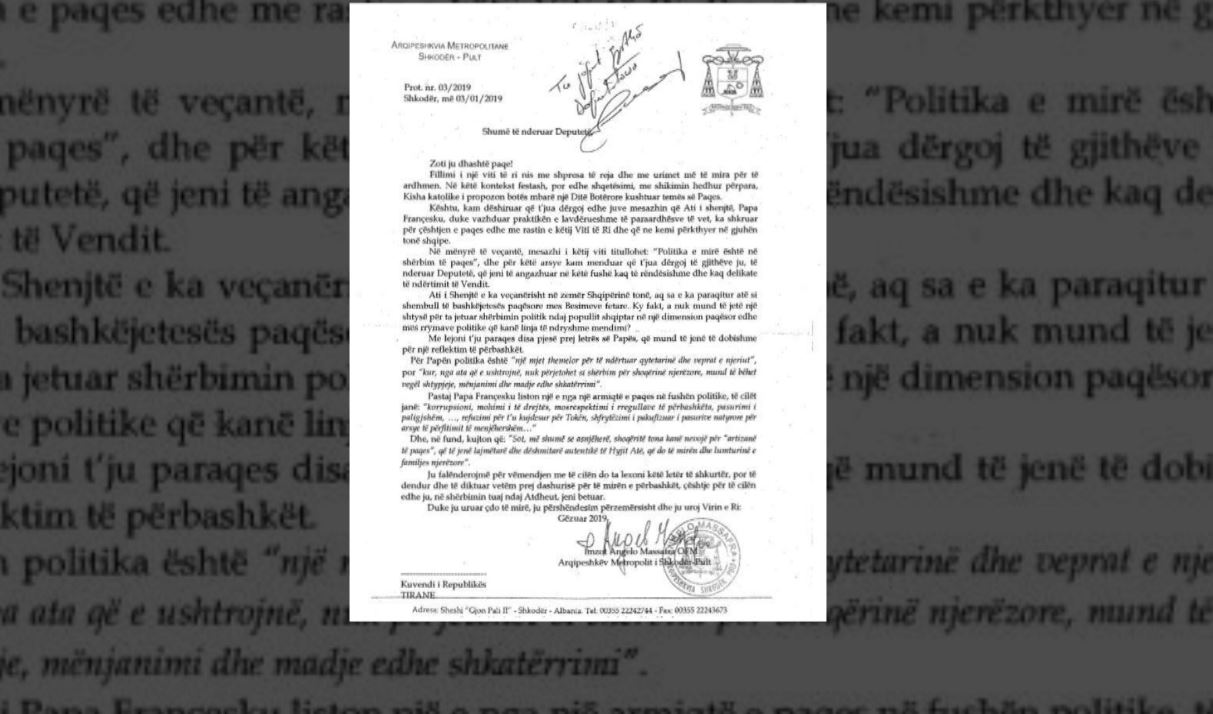 Arqipeshkvia e Shkodrës letër deputetëve të Kuvendit