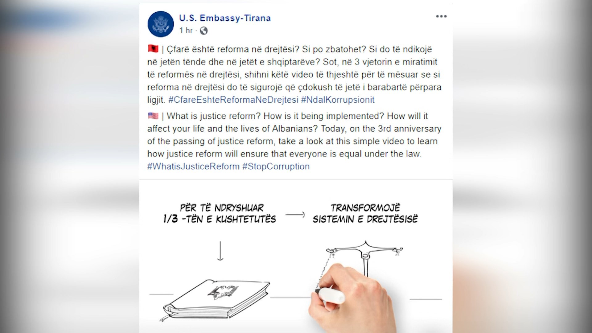 3 vjet nga reforma në drejtësi, ambasada e SHBA informon shqiptarët