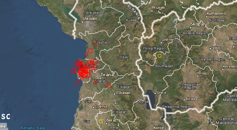 The map that confirm the terrifying earthquakes in Albania