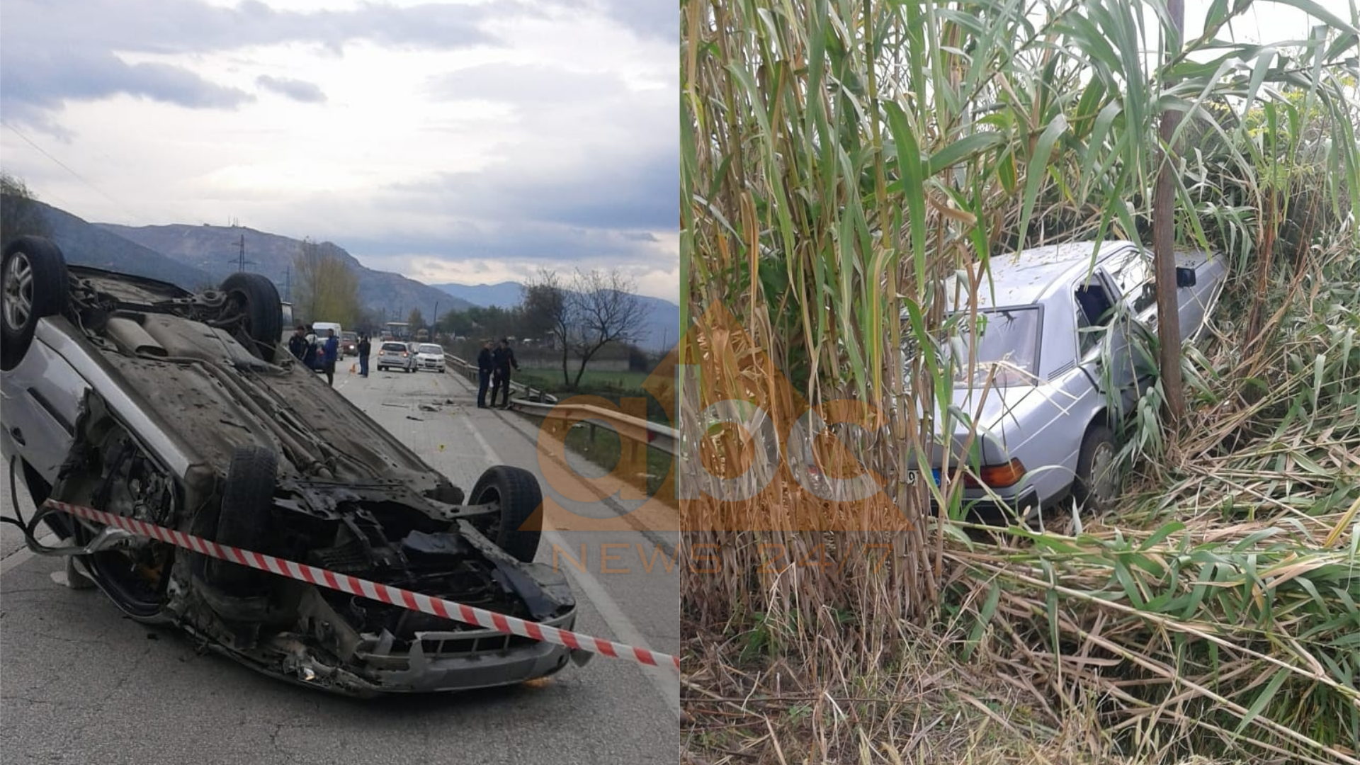 VIDEO/ Një makinë u përmbys, tjetra në kanal: Si ndodhi aksidenti i frikshëm në Elbasan-Peqin