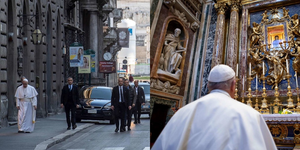 Papa Françesku në këmbë drejt kishës së njohur, lutet për fundin e pandemisë