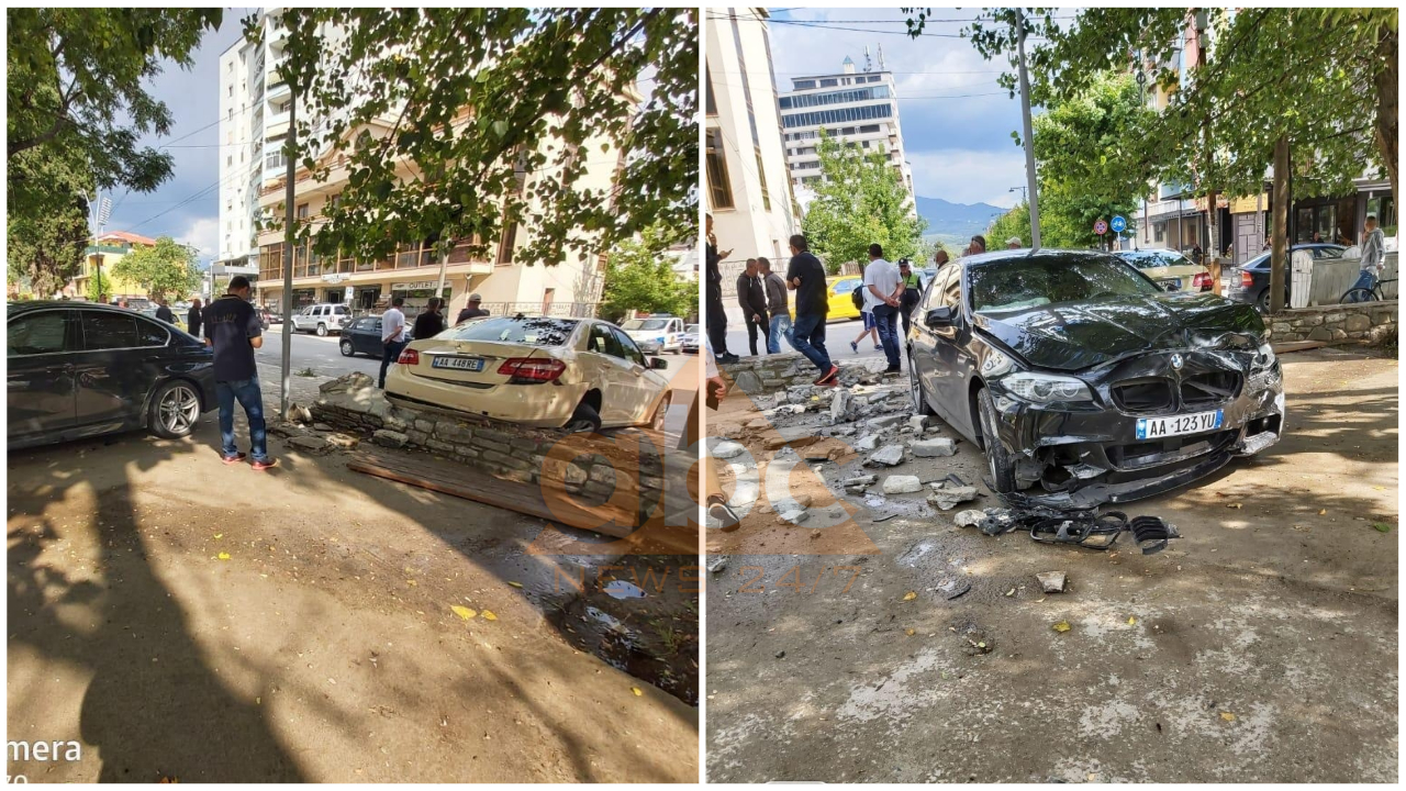 FOTO/ Aksidentohet BMW-ja luksoze në Elbasan, merr para taksinë