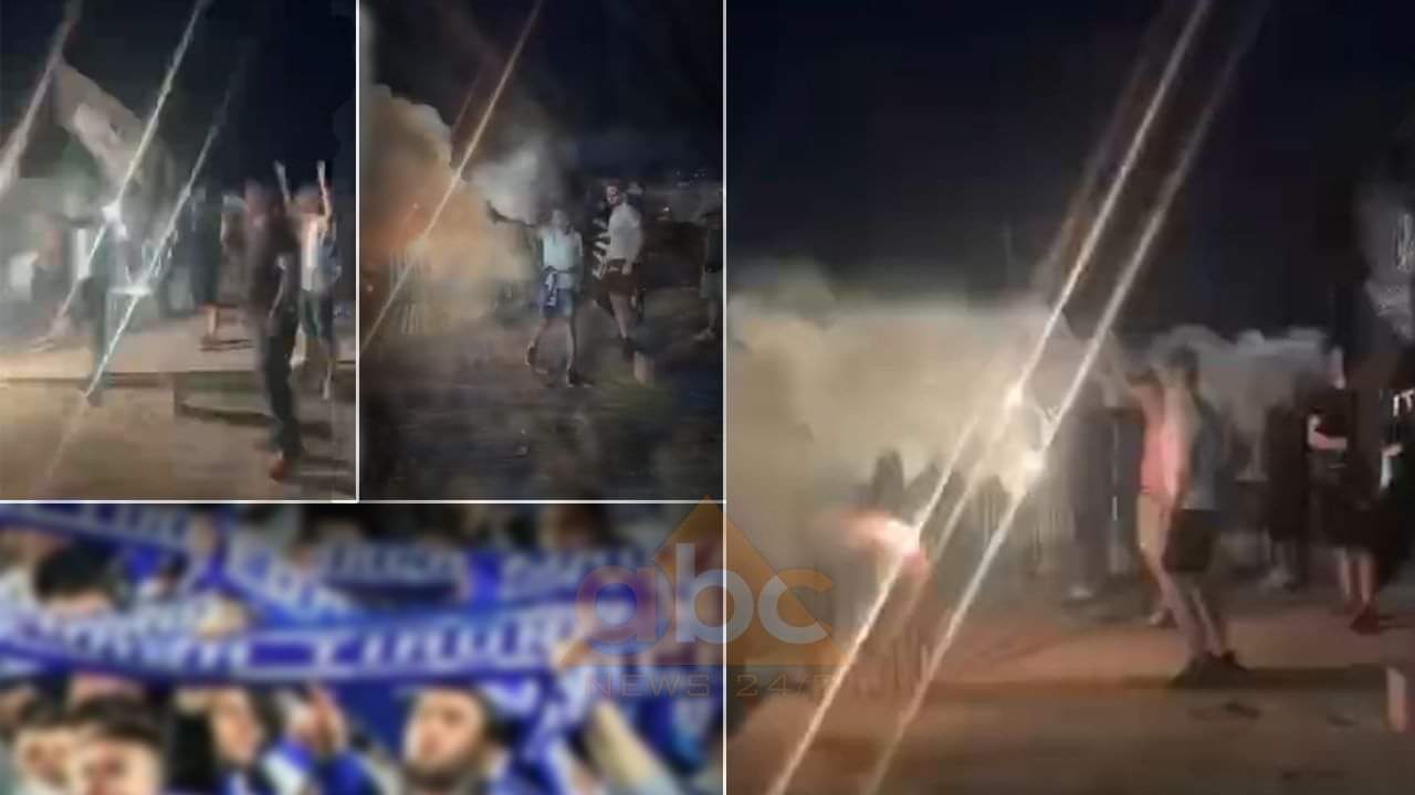 VIDEO/ Kore e këngë bardheblu, tarracat kthehen në tribunat e ultrasve të Tiranës