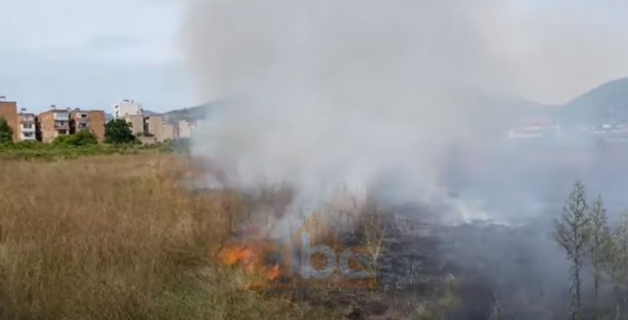 Zjarr në lagjen “Matraxhiu” në Elbasan, flakët drejt shuarjes