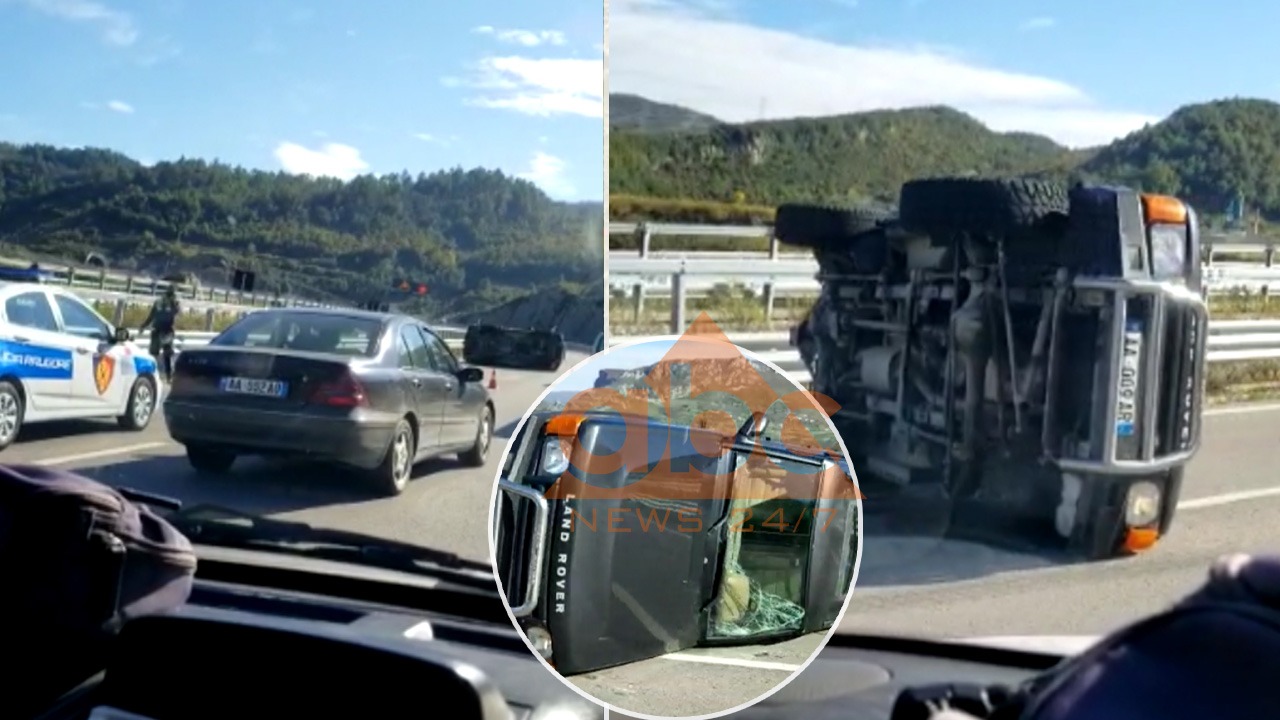 VIDEO/ Makina kthehet përmbys tek tuneli i “Tiranë-Elbasan”, rëndohet trafiku