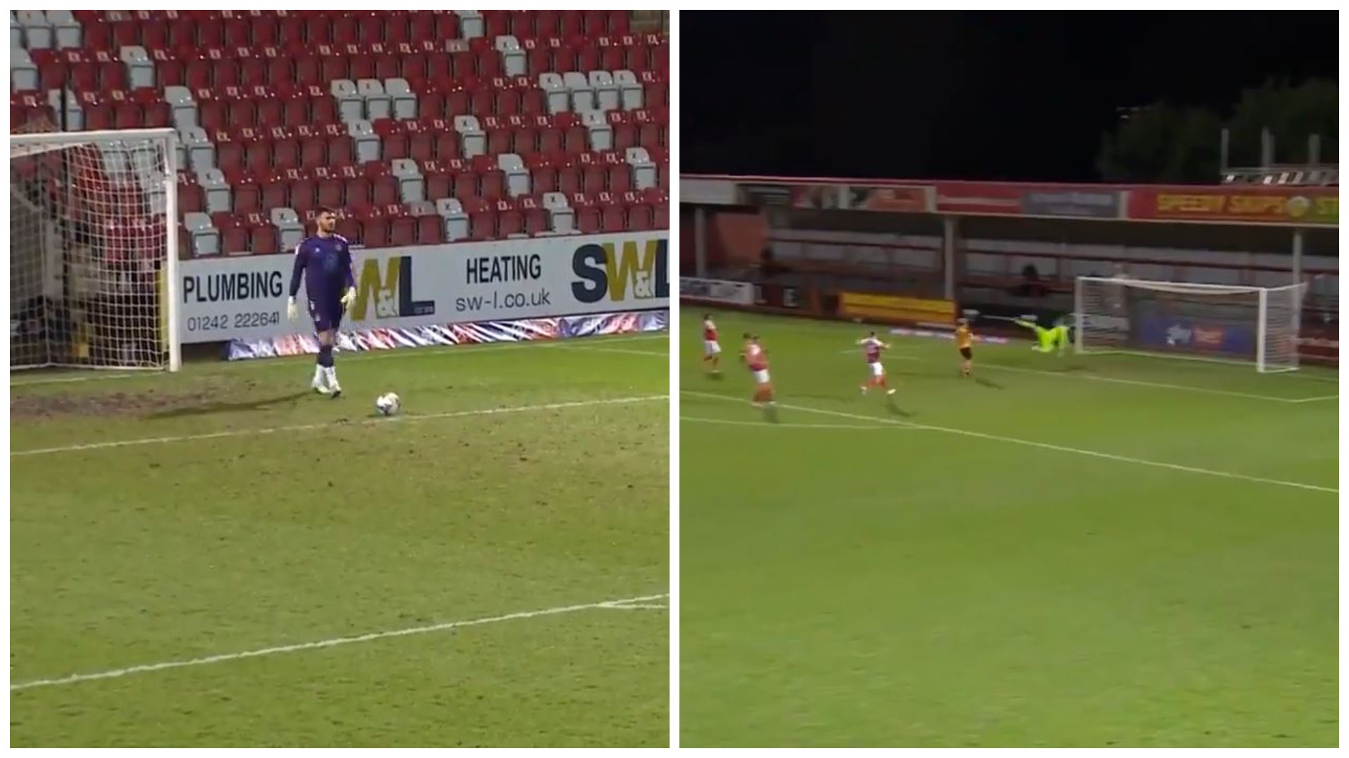 VIDEO/ Gol i rrallë në Angli, goditjen e portierit nuk e ndal dot askush