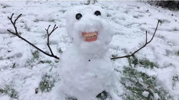 Fëmijët ndërtojnë plakun e dëborës me dhëmbët e gjyshes, reagimi epik i nënës