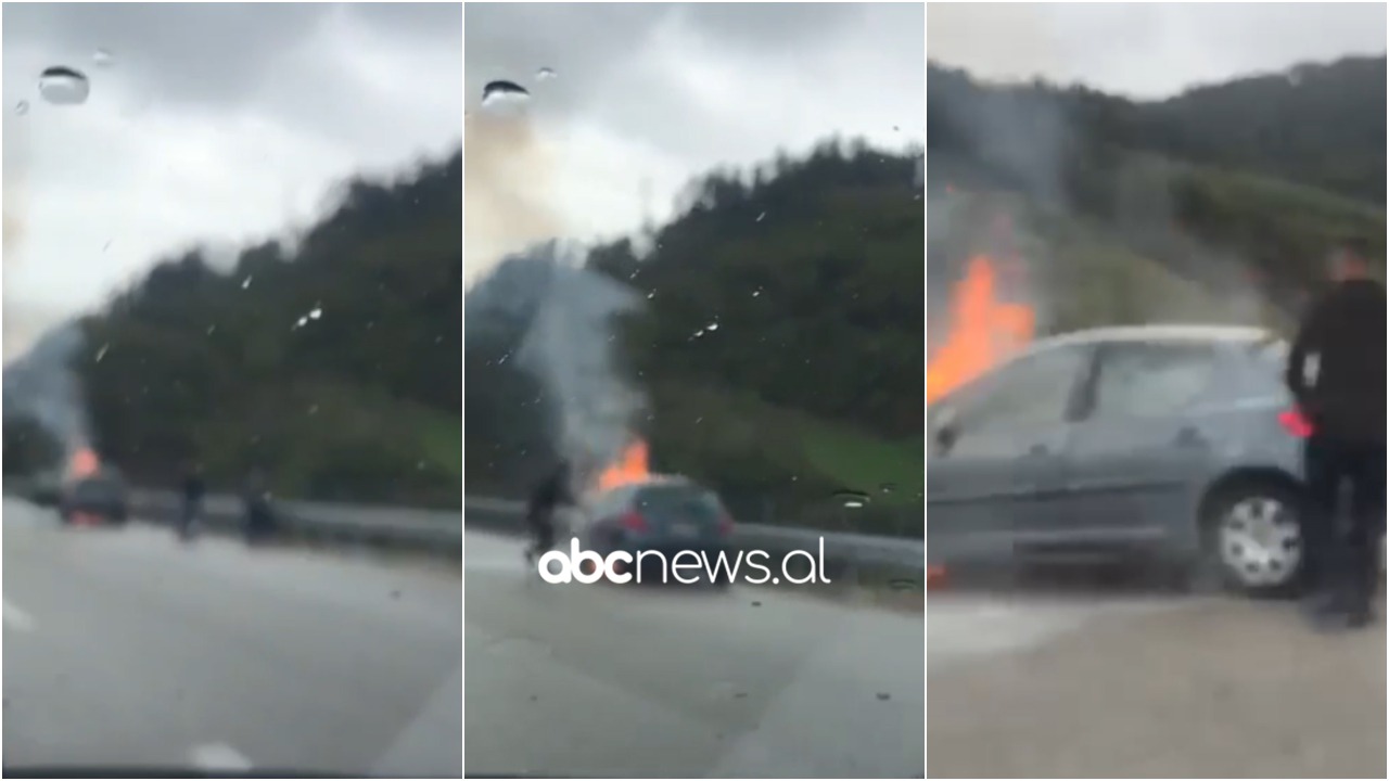 Merr flakë në ecje makina në autostradën Tiranë-Elbasan