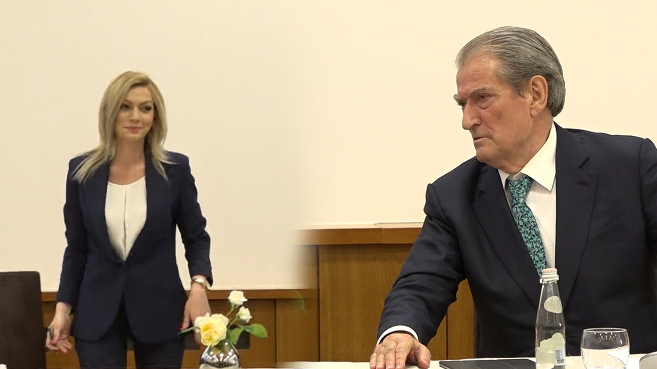 FOTO/ Konferenca e jashtëzakonshme, kush është biondja bukuroshe që u shfaq sot krah Berishës