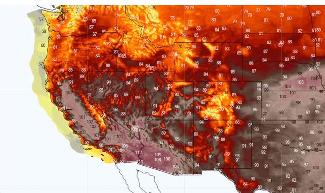 Ndryshimet klimatike, Kalifornia regjistron temperatura mbi 51.6 gradë