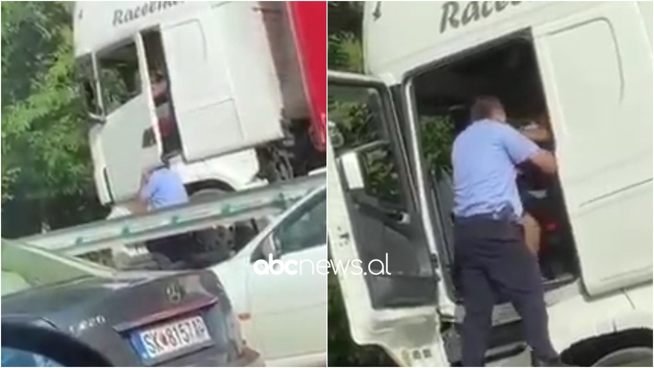 Shoferi i përplas kokën me derën e kamionit, polici sulet ta godasë, Mziu publikon videon