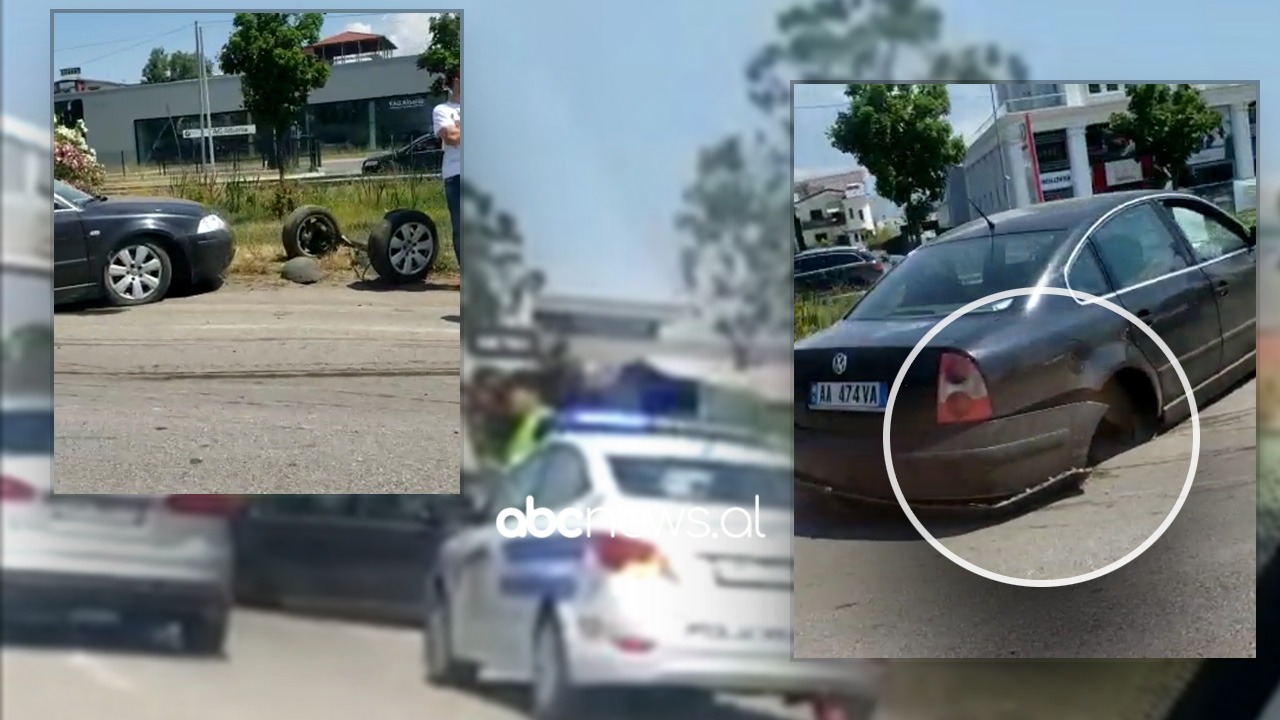 Aksident i pazakontë në autostradën Tiranë-Durrës, makinës i del aksi nga vendi