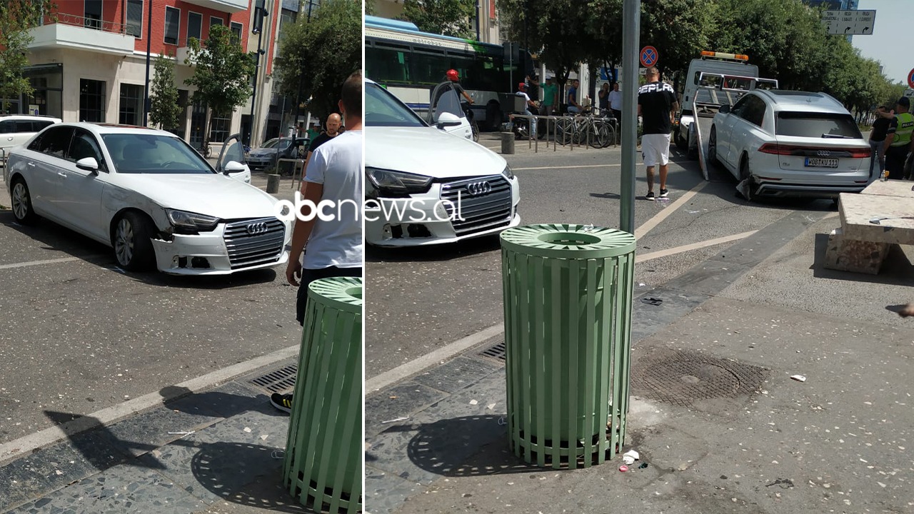 Audi “Q8” parkon gabim dhe goditet nga pas, aksident spektakolar në Tiranë: Bllokohet Bulevardi Zogu I