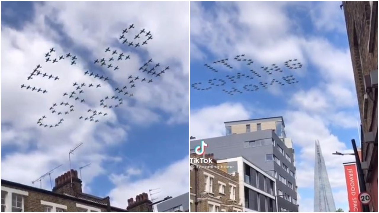 VIDEO/ Spektakël në qiejt e Londrës, avionët koreografi me “It’s coming home”