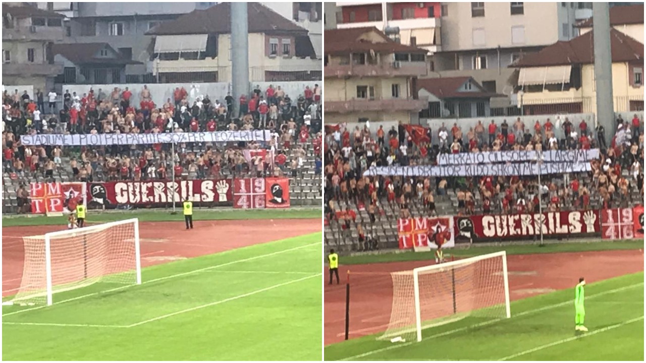 “Stadiumet plot për partinë”, Guerrils pankarta thumbuese politikës dhe klubit