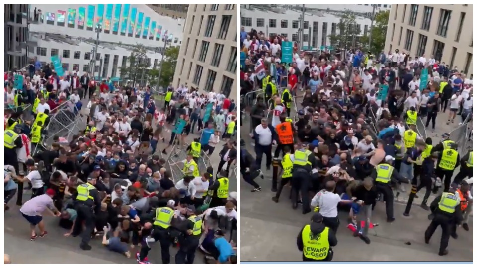 VIDEO/ Të paduruar për të hyrë në “Wembley”, tifozët çajnë gardhin dhe ngecin sipër njëri-tjetrit