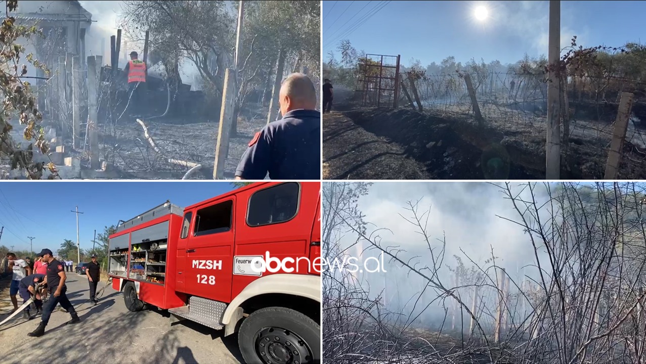 VIDEO/ Zjarr pranë varrezave në Fier, digjet edhe një shtëpi