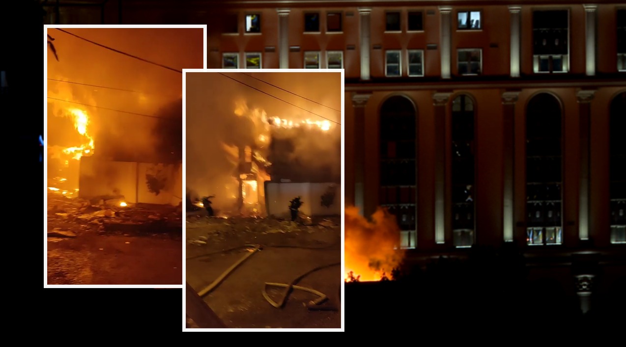 Zjarr i madh pranë Blibliotekës së Universitetit të Shkupit