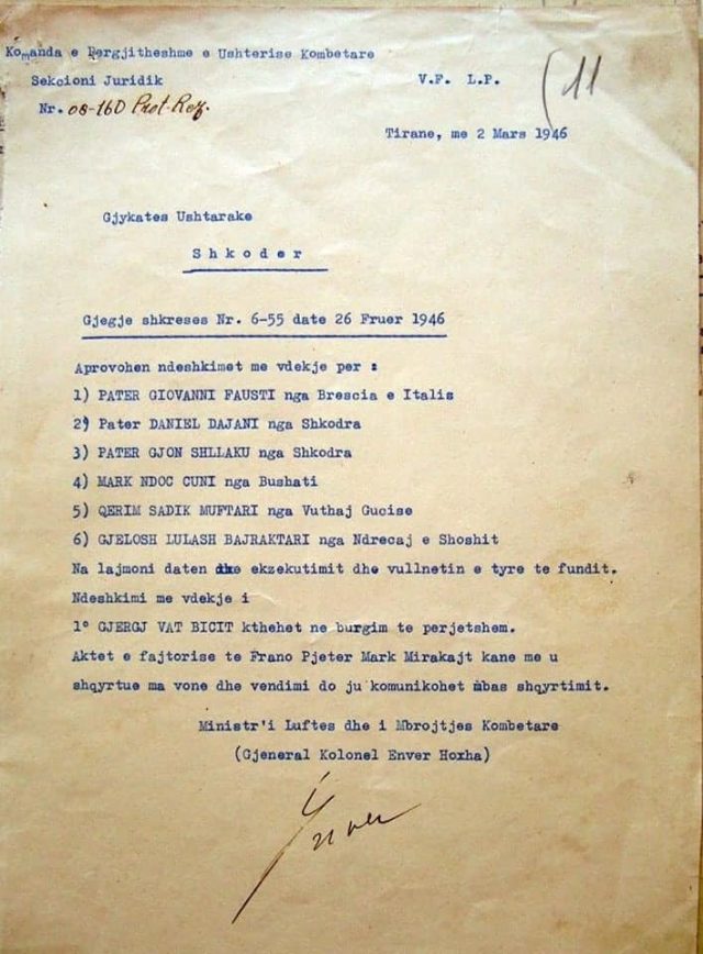 Dokumenti/ “Vritini dhe më rrëfeni dëshirat e tyre të fundit”! Si miratoi Enver Hoxha vrasjen e 6 personave në Shkodër