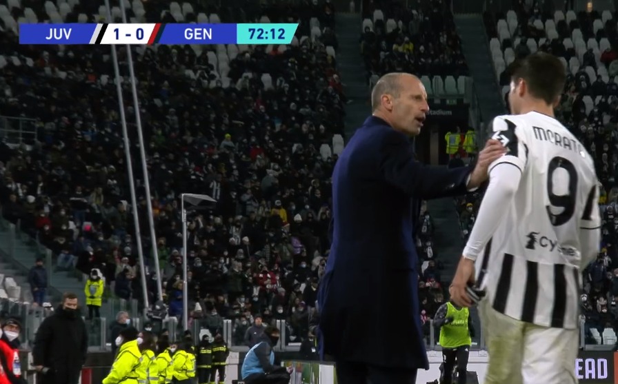 VIDEO/ Allegri përplaset me sulmuesin Morata në momentin e zëvendësimit