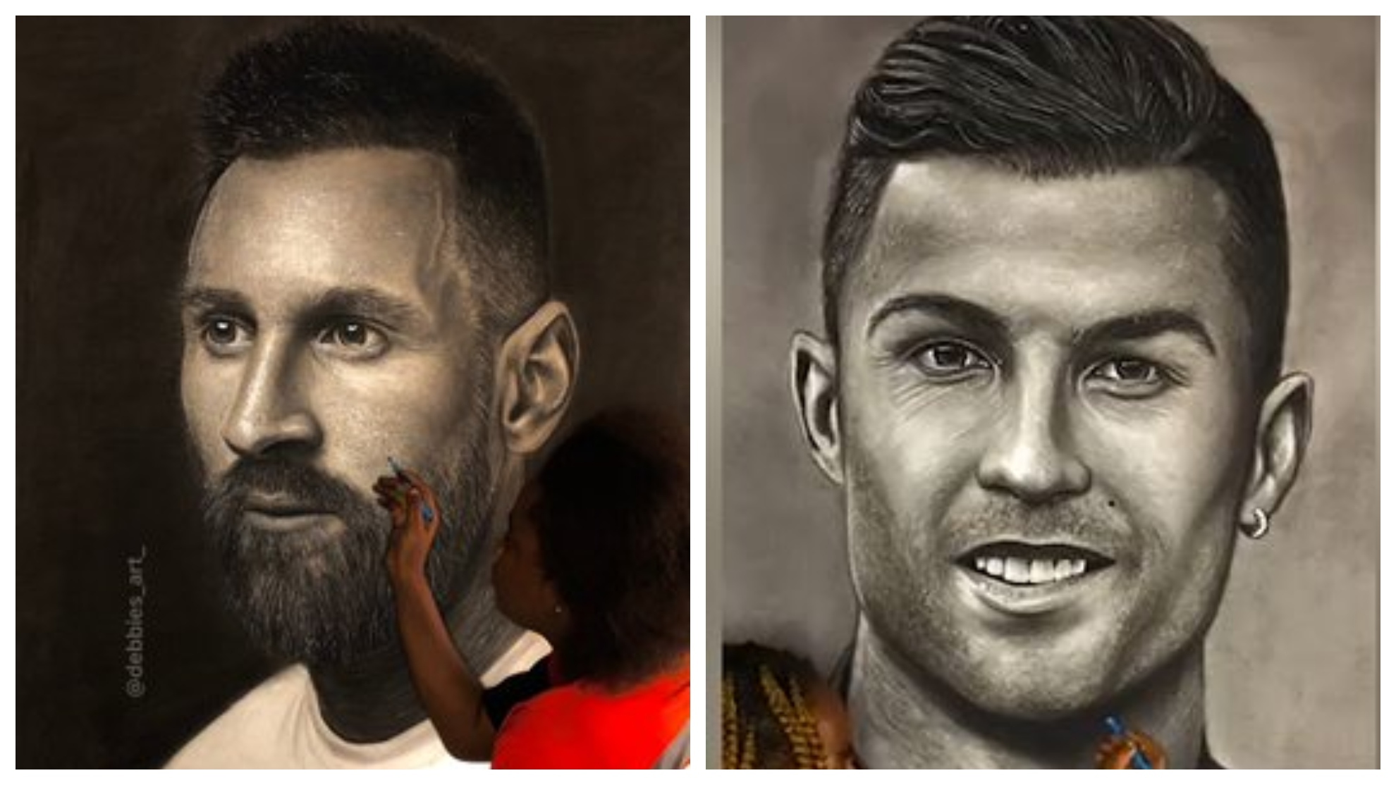 VIDEO/ Portretet e Messit dhe Ronaldos bëhen virale nga një artiste