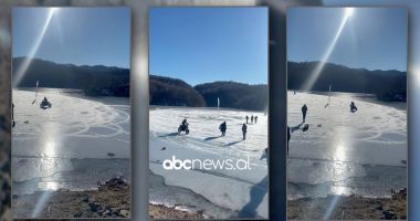 VIDEO/ I ftohti ngrin liqenin në Bizë të Martaneshit, turistët xhiro me motor mbi shtresën e akullit