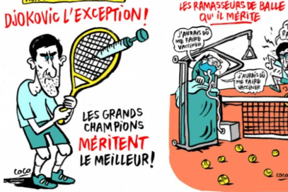 “Charlie Hebdo” tallet me Djokoviç, karikatura e mesazhe për tenistin serb: Ejani në Francë Djoko!