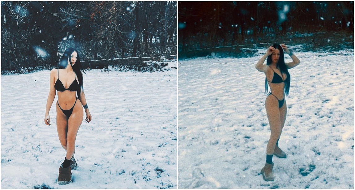 Këngëtarja shqiptare “kopjon” modelen e famshme, pozon me bikini në dëborë