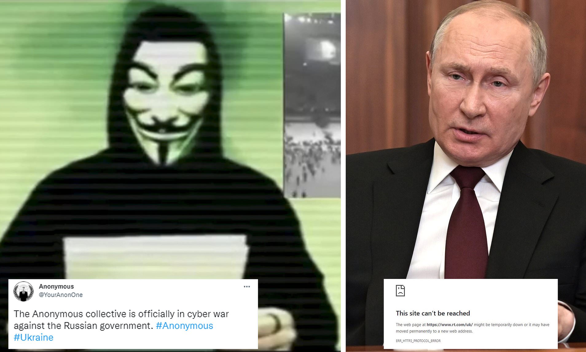 “Anonymous” nuk u ndahet rusëve, bllokon faqen e Kremlinit dhe Ministrisë së Mbrojtjes