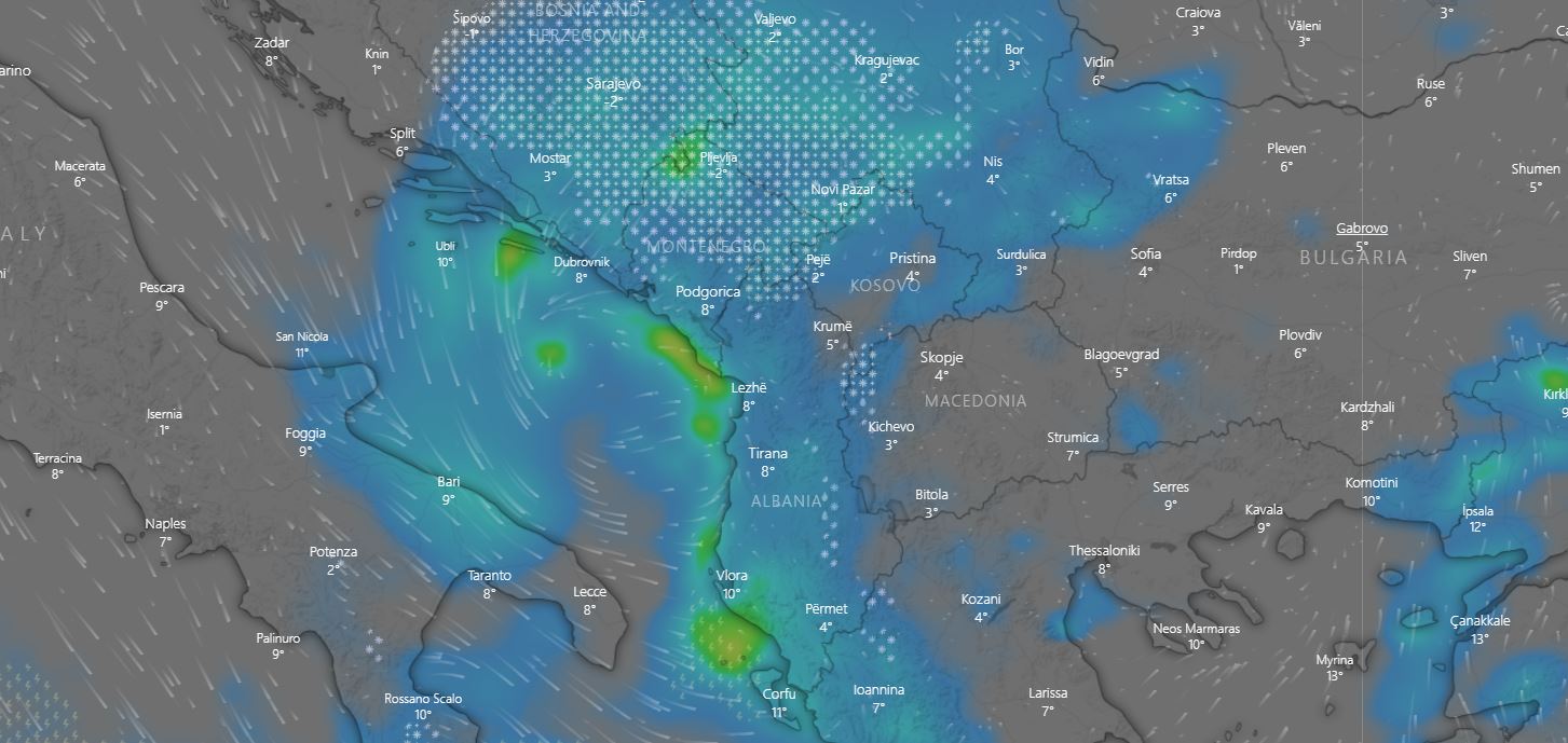 HARTA/ Po vjen nga deti dhe veriu, java nis me reshje, të martën rrebeshe dhe dëborë