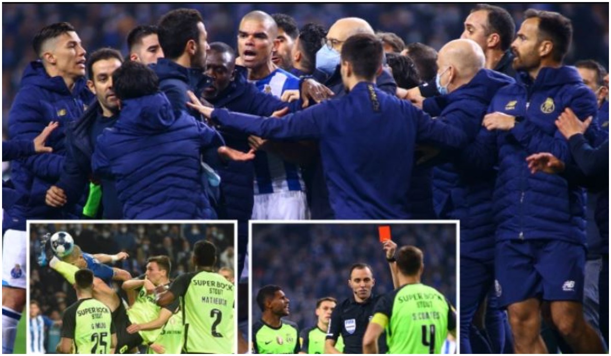 Porto-Sporting kthehet në arenë lufte, 4 kartona të kuq dhe zënka midis të gjithëve