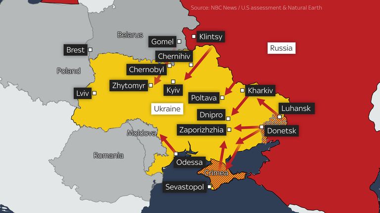 Pushtim “pa paralajmërim”, inteligjenca britanike publikon hartën që tregon “shtatë rrugët e mundshme të Putinit”