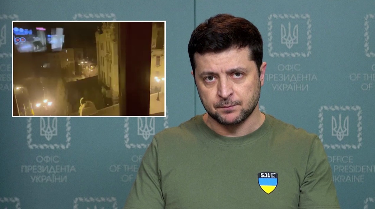 VIDEO/ Rusët duan ta vrasin, Zelensky mesazh nga qendra e Kievit: Nuk po fshihem, jam në zyrë