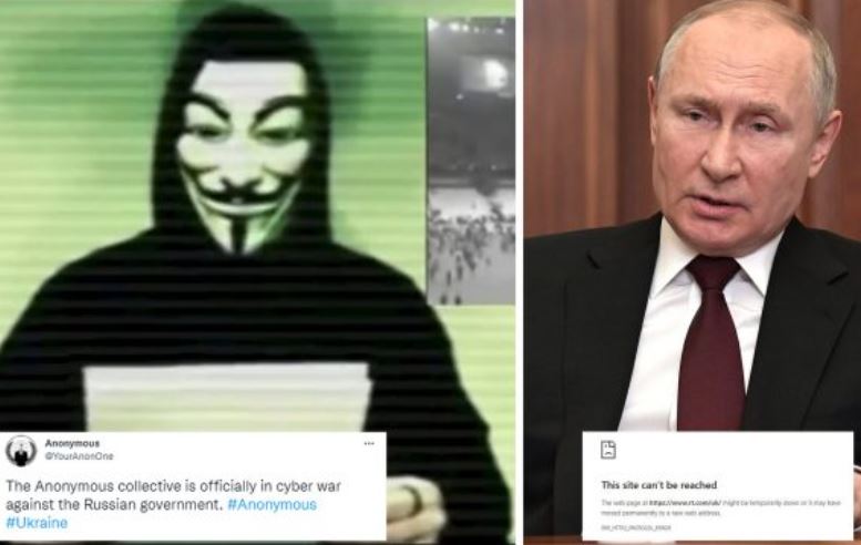 Anonymous hakon televizionet ruse dhe shfaq pamjet e luftës në Ukrainë midis Moskës