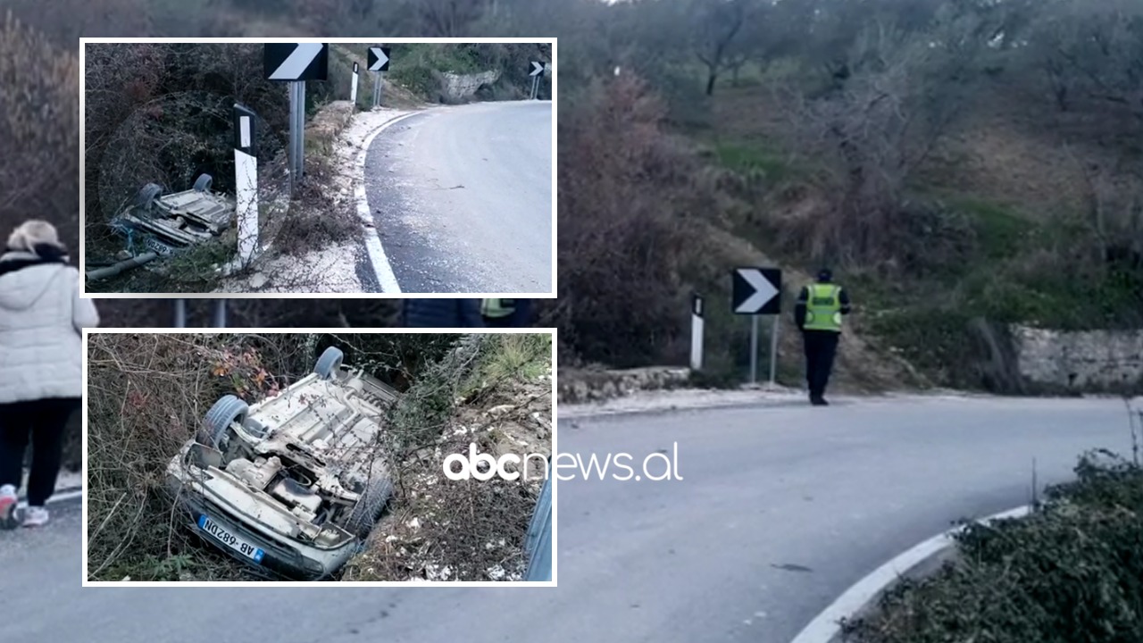 Makina del nga rruga dhe përfundon në kanal në Berat, shoferi arratiset