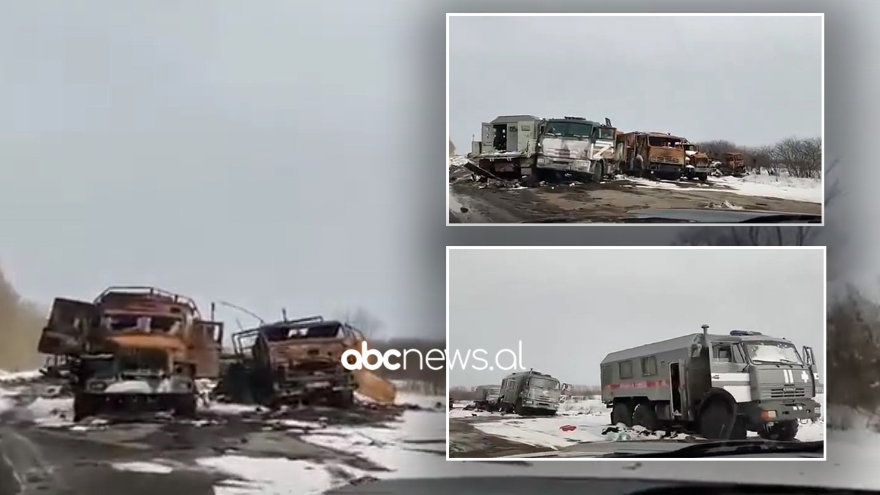VIDEO/ “Autostrada e Vdekjes”, qindra mjete ruse “dergjen” të shkatërruara pranë Kharkivit
