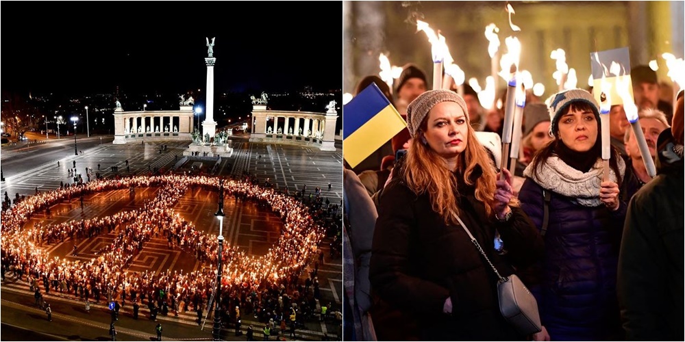 Qindra njerëz mblidhen në Budapest për të mbështetur ukrainasit e dënuar pushtimin rus