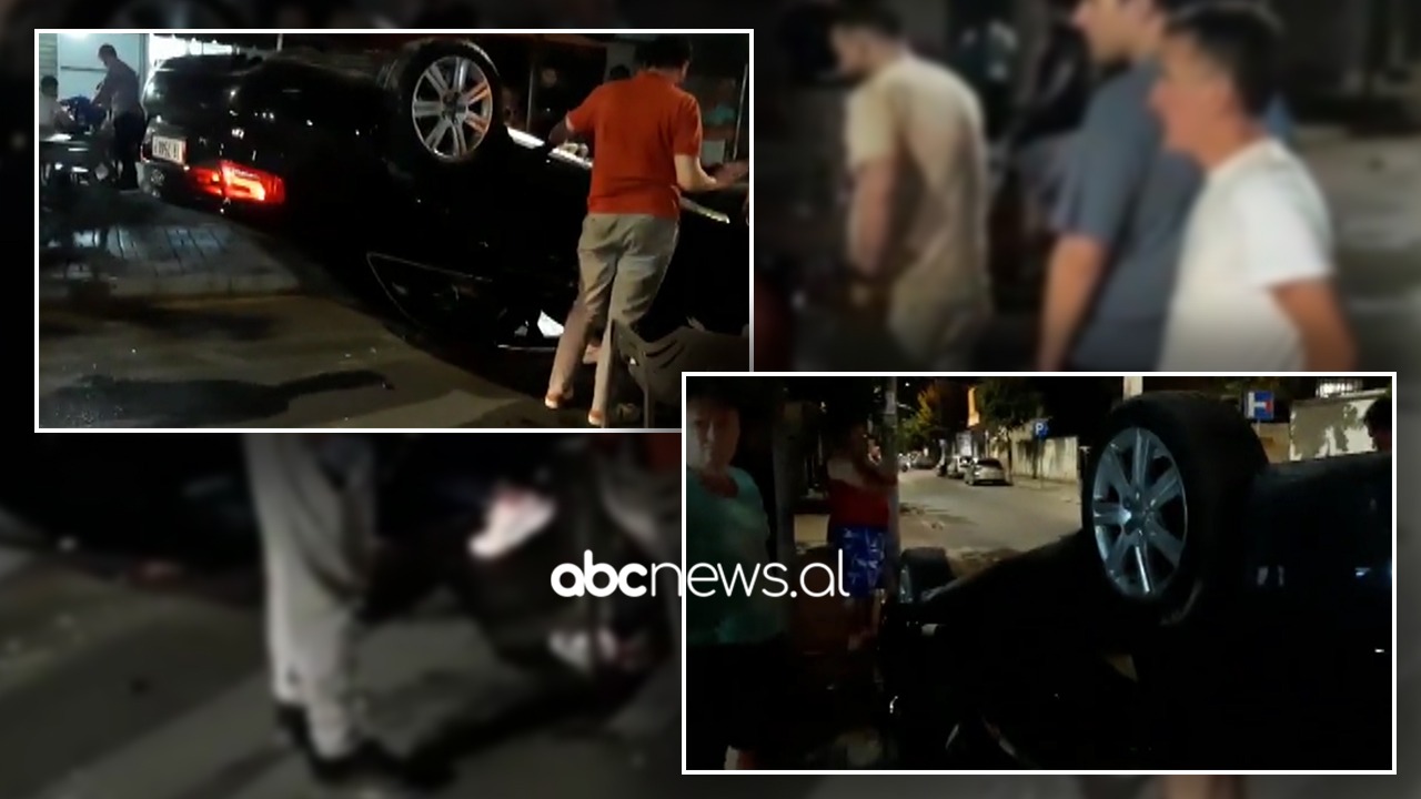 VIDEO/ Audi përmbyset gjata natës në mes të Tiranës