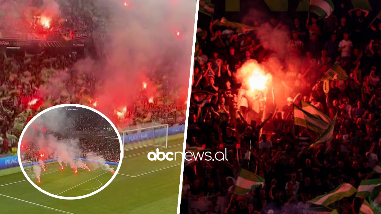 Çfarë po ndodh në “Air Albania Stadium”, tifozët e Feyenoord hedhin flakadanë në fushë