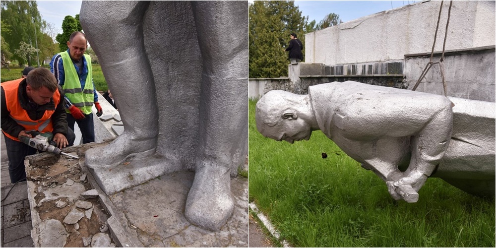 Ukrainasit çmontojnë një statujë përkujtimore të luftës së epokës sovjetike
