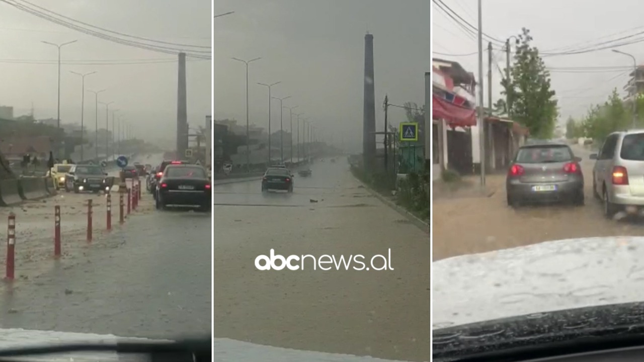 Pak minuta shi përmbytin Tiranën, rrugët kthehen në “lumenj”