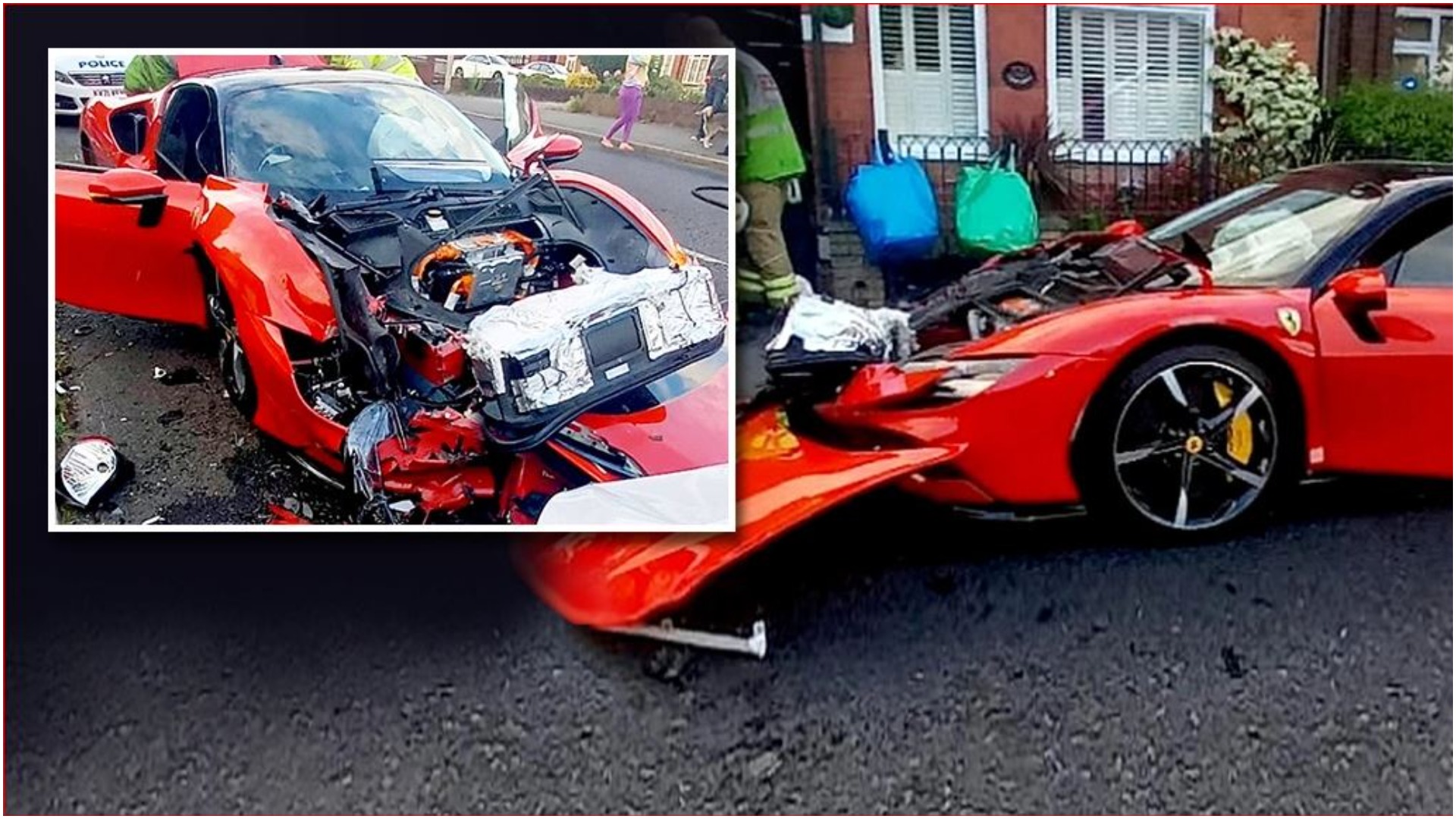 FOTO/ Shkatërrohet Ferrari me vlerë 500 mijë £, përplaset kokë më kokë me një varg makinash