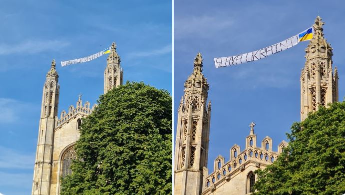 “Lavdi Ukrainës”, vendoset banderola në universitetin e Kembrixhit