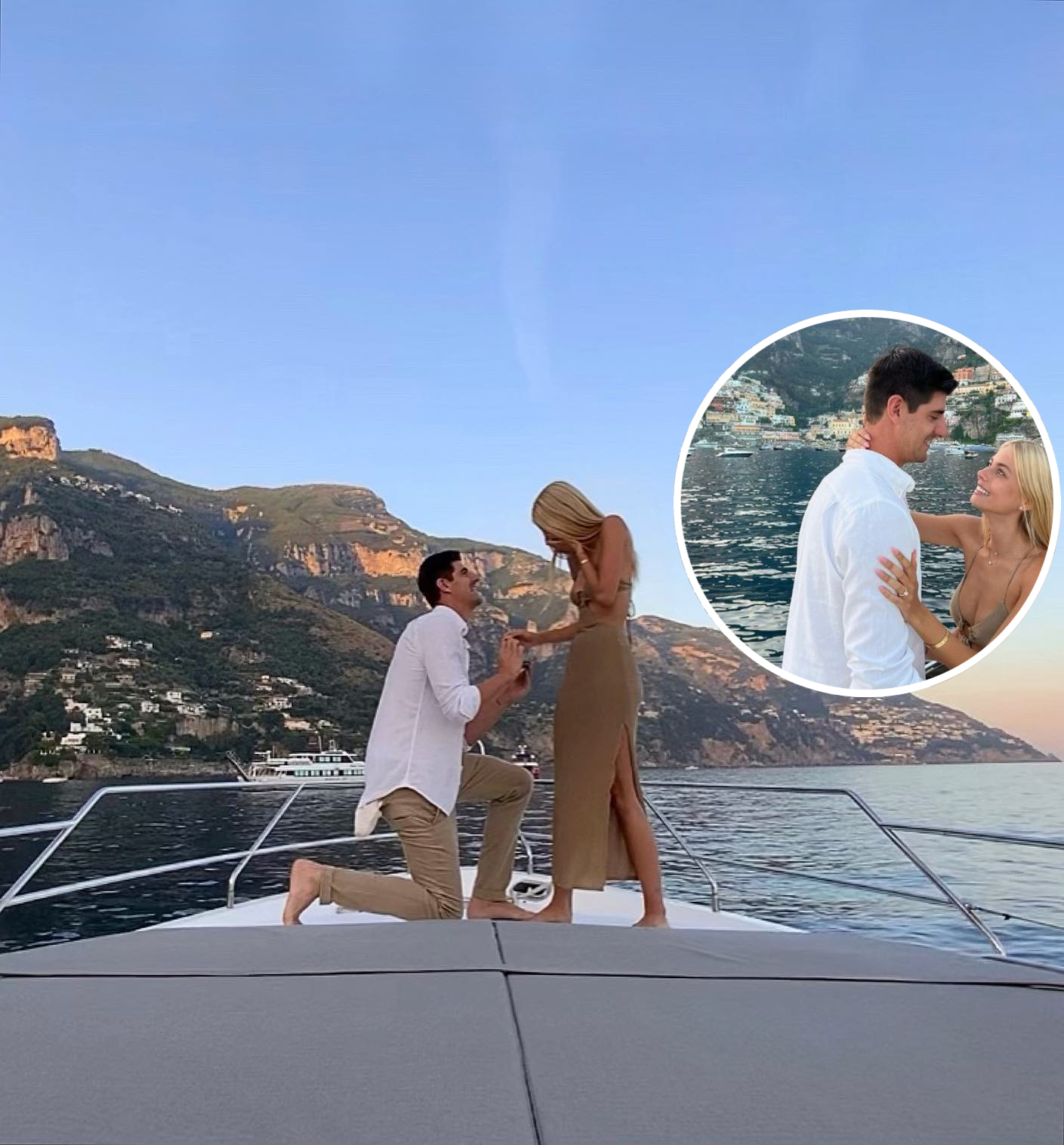 I ulur në gjunjë mes jahtit, Courtouis i bën propozimin përrallor modeles që çdo vajzë do ta ëndërronte