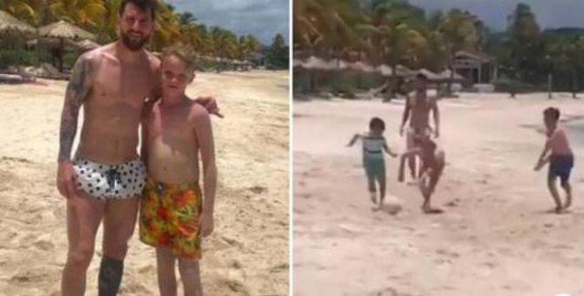 VIDEO/ Pushime që çdo fëmijë do t’i dëshironte, 11-vjeçari luan në plazh me Messin