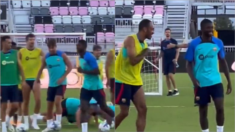 VIDEO/ Atmosferë pozitive te Barça, Dembele mundohet t’i shmanget dënimit pasi humbi ndeshjen në stërvitje
