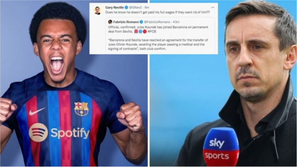 Kounde u transferua në “Camp Nou”, Garry Neville nuk i ndal “thumbat” ndaj Barcelonës