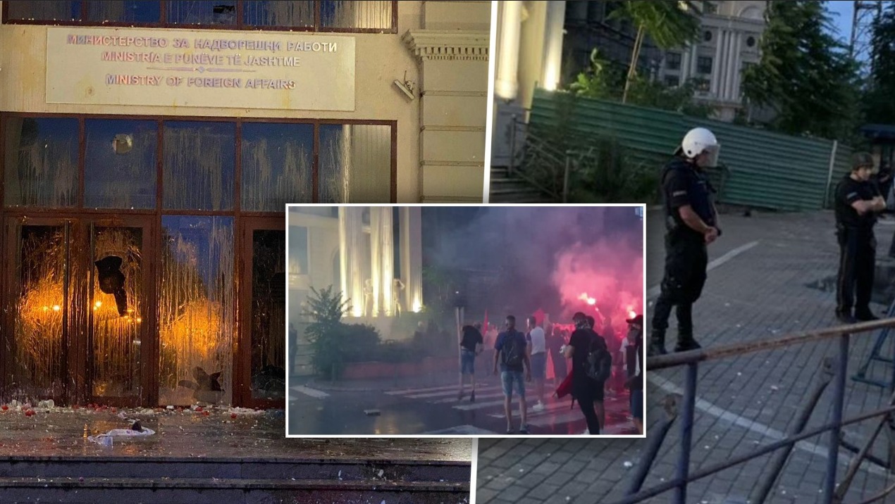 “Ultimatum? Jo, faleminderit!” Trazira në Shkup, përshkallëzohet protesta kundër propozimit francez: Xhama të thyer e fishekzjarre