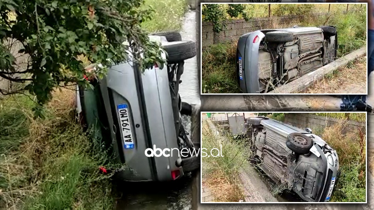 Përplasen dy makina në Shkodër, njëra përfundon në kanal, lëndohet një person