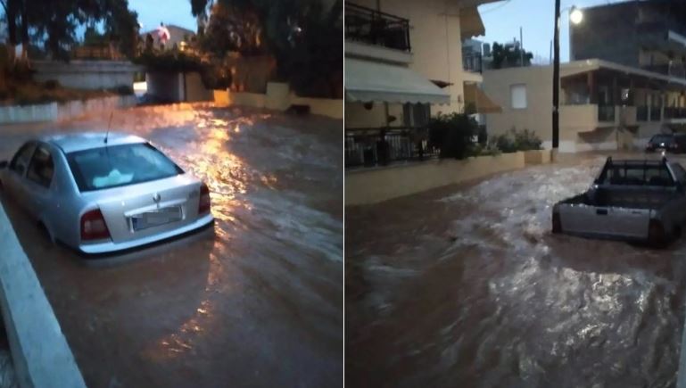 VIDEO/ “Çmendet” moti në Greqi, rrugët kthehen në lumenj, makinat notojnë në mes të qytetit